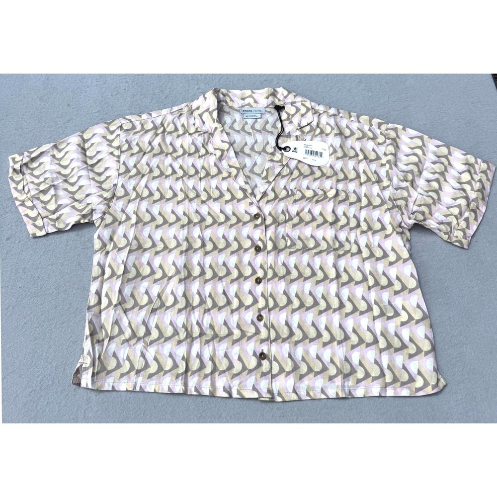 PRANA Iguala‎ Top Shirt Womens M Willow Retro Geo Tencel Button Short Sleeve NWT